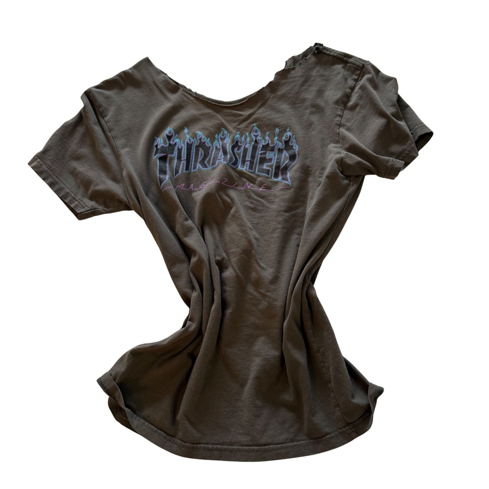 Thrasher Distressed Cut Neck T-Shirt
